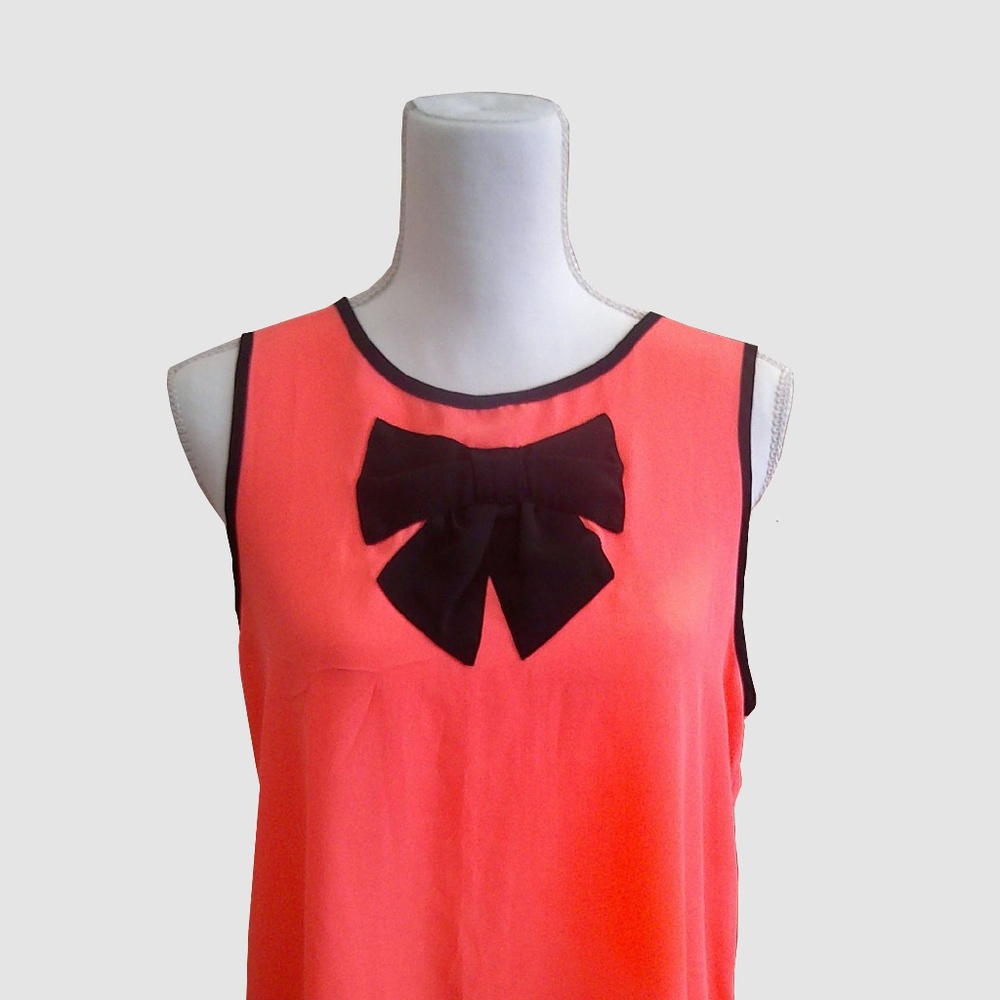 Pink and Black Bow Tie Blouse